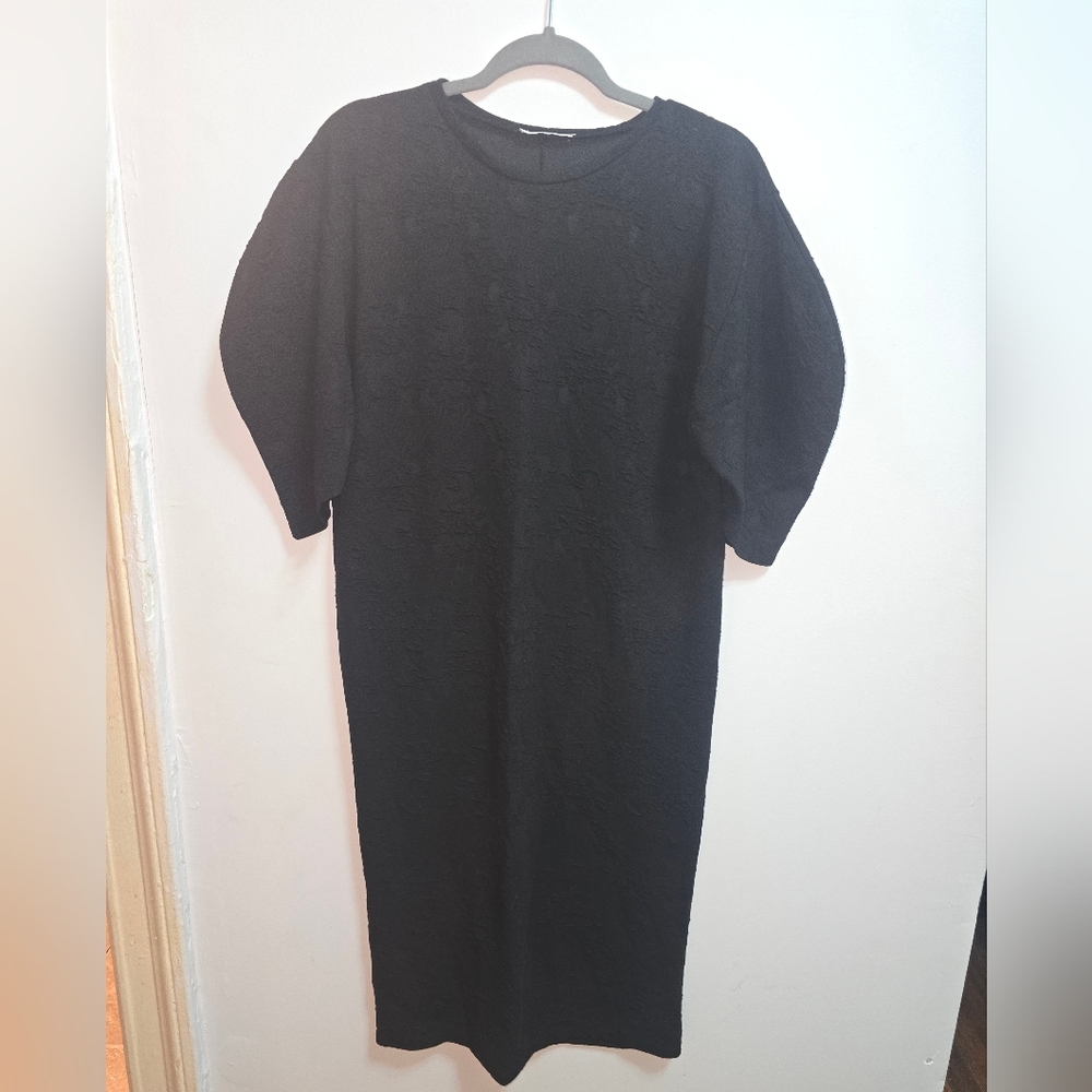 Zara Long Black Textured Dress Suze Medium